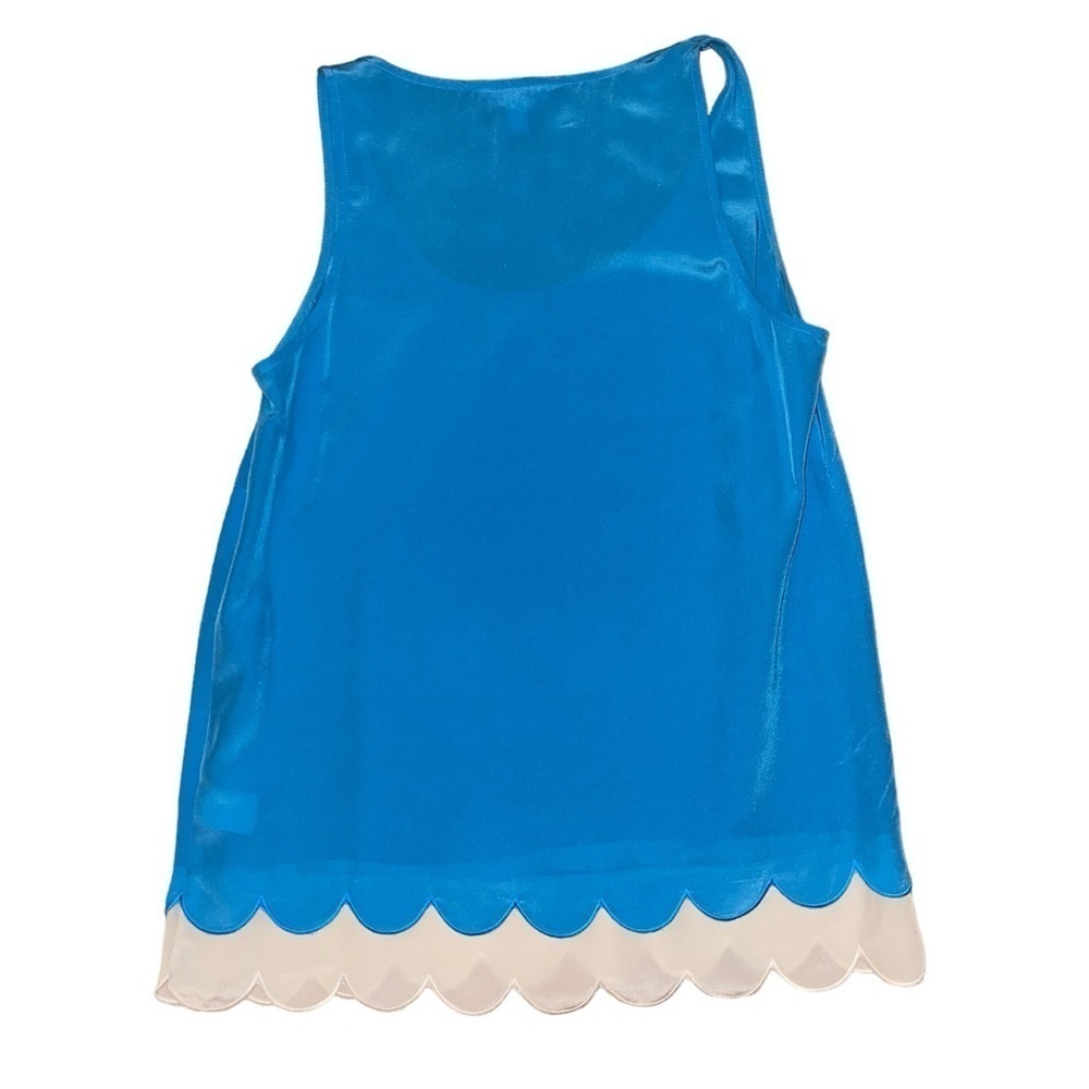 Lilly Pulitzer blue white scallop hem 100% silk tank top women’s size XS - Picture 2 of 7